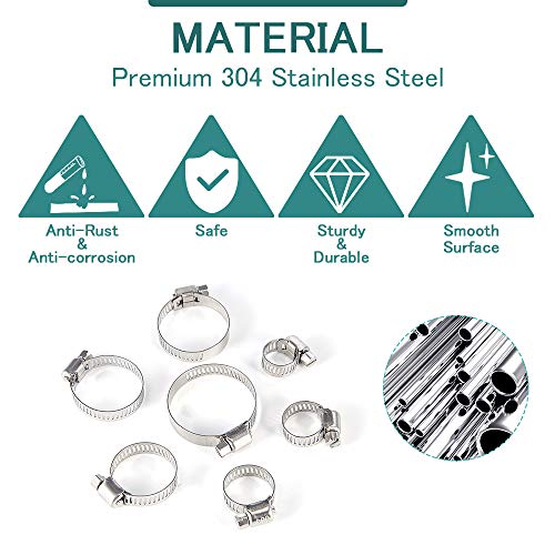 Hose Clamps Assortment, 70Pcs Worm Drive Hose Clamp Adjustable 6-38mm Diameter Range Stainless Steel Pipes Hose Ducting Clips Kit with Screwdriver for Plumbing Automotive Mechanical Application