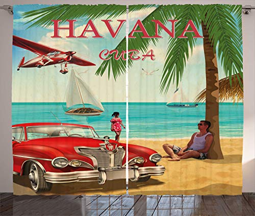 ABAKUHAUS Reise Rustikaler Vorhang, Retro Havana Kuba Auto Strand,...