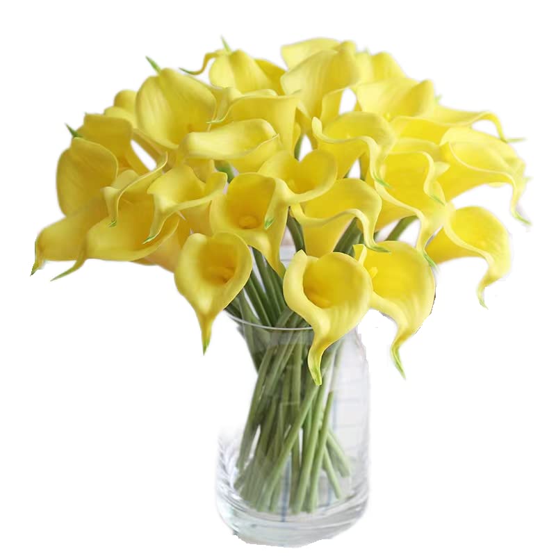 Artificial Calla Lilies Fake Lilies Flowers Bouquet, Real Touch Calla Lily Flowers DIY Artificial Flowers for Wedding Flower Arrangement, Home Decor, Garden Party (Yellow)