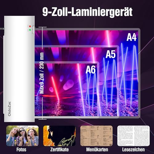 OidoZac A4 Laminiergerät, 4 in 1 Heiß- und Kaltlaminierung, Laminiergerät mit 15 Laminierfolien, Eckenrunder, Papierschneider, ABS-Funktion Anti-Stau, 80-125 Mic, für Büro, Schule, Zuhause-Weiß