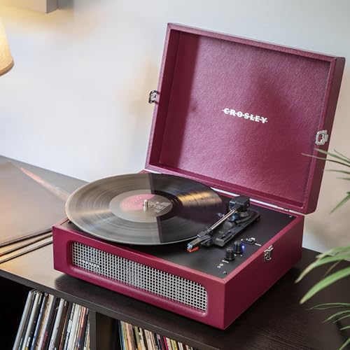 Image of Crosley CR8017B-BU Voyager Record Player, Burgundy | 3-Speed Turntable, Bluetooth In / Out, Built-in Full-Range Stereo Speakers, Adjustable Pitch Control