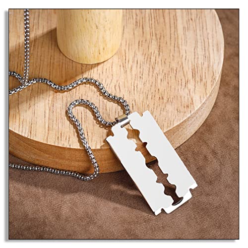 Punk Stainless Steel Razor Blade Pendant Necklace3