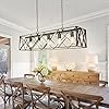 Depuley 5-Light Industrial Kitchen Island Pendant Light Fixture, Flush Mount Ceiling Hanging Light with Metal Frame, Farmhouse Black Chandelier Lighting for Dining Room Living Room, E26 Bulb Include