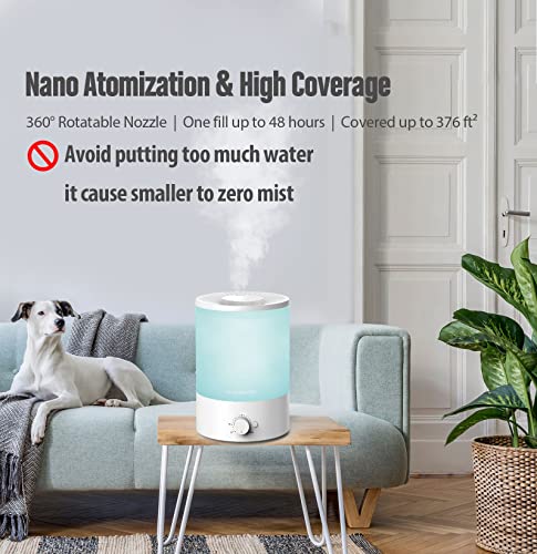 Megawise 3.5L Up To 40 Hours Anti-Leakage Top Fill Cool Mist Humidifiers For Bedroom, Ultrasonic Air Vaporizer For Baby, Colorful Night Light, Medium Level Mist Optmized For Bedroom/Children's Room #TOP4