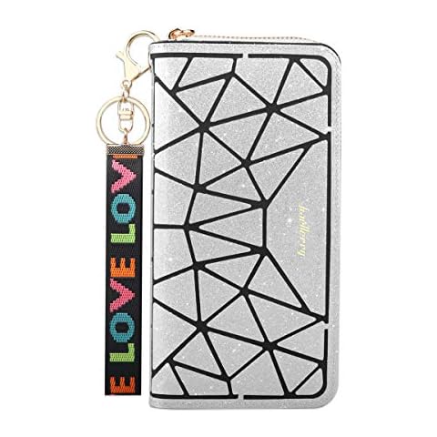 Ladies Purse,Large Capacity Women's Wallet with Multiple Card Slots,Glitter PU Leather Purse for Women Zip Around with Wristlet Phone Pocket Coin Pouch Cover