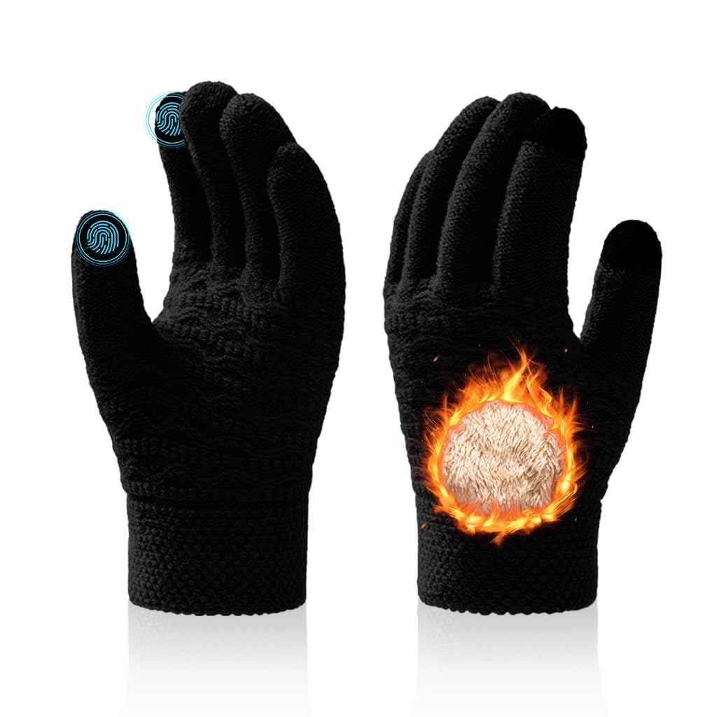 Winter Gloves for Women Winter Wear, Warm Riding Gloves Jacquard Knit Bike Gloves, Plush Lined Hand Gloves for Bike Women Fashion Hand Gloves Cotton Thermal Gloves (Black)-image-23