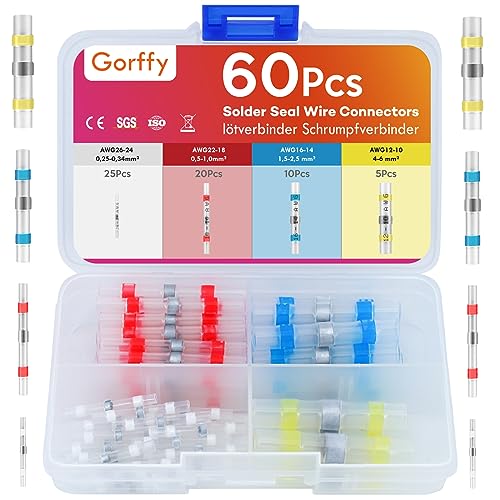 Gorffy Solder Seal Wire Connectors 60 Pcs, Automotive Heat Shrink Connectors, Waterproof Heat Shrink Wire Connector, Solder Joints Heat Shrink for Wiring