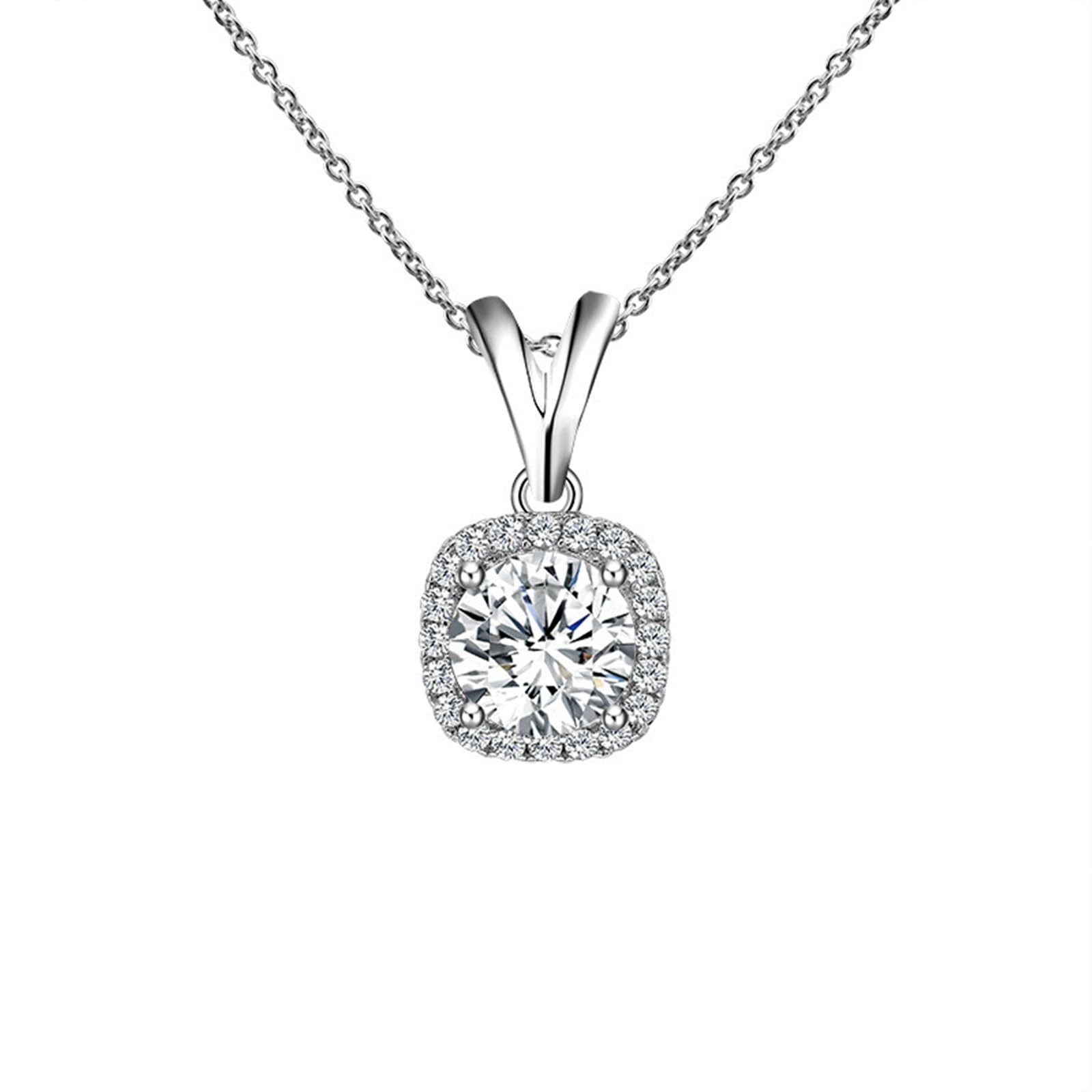 Collane Donna in Oro Bianco 9K/14K/18K/Argento 925 Moissanite Rotonda Semplice da 1ct Collana con Ciondolo Catena 45cm