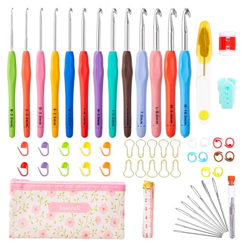 INSCRAFT-67-Pack-Crochet-Hooks-Set-13-PCS-2mmB-10mmN-Ergonomic-Soft-Grip-Crochet-Handles-Yarn-Knitting-Needles-Kit-with-Case-for-Arthritic-Hand-Crochet-Starter-Kit-for-Beginners-and-Lovers