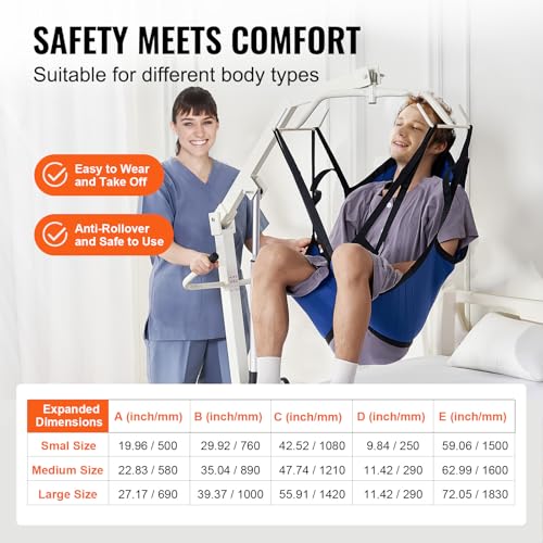 Image of VEVOR Patient Lift U-Sling with Head Support- Medium Size, Divided Leg Transfer Sling for Bathing, Patient Lift Medical Sling for Elderly, Disabled, Bedridden, 600LBS