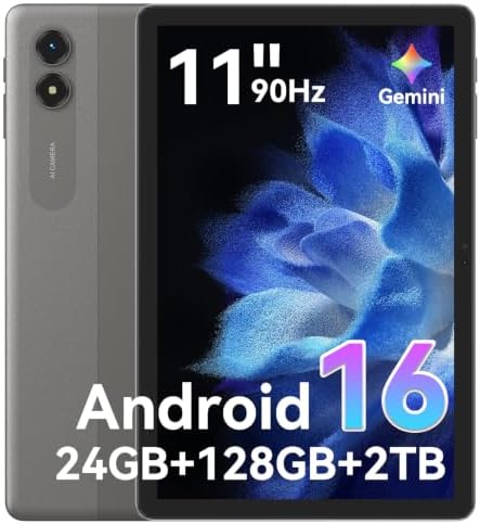 Tablet 11 Inch, Android 16 Tablet with Octa Core Processor, 24GB+ 128GB (Up to 2TB), Gemini AI Tablets, 90Hz Display with 8000mAh Battery, 4-Year Warranty for Work, Study, Travel & Gaming (Gray)