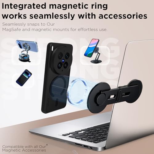 Image of RIGGEAR Shockproof Sleek Hybrid Armor Back Cover Case Compatible with MagSafe Accessories for Vivo X300 Ultra 5G (Smoke Black Matte PC + Black TPU Bumper)
