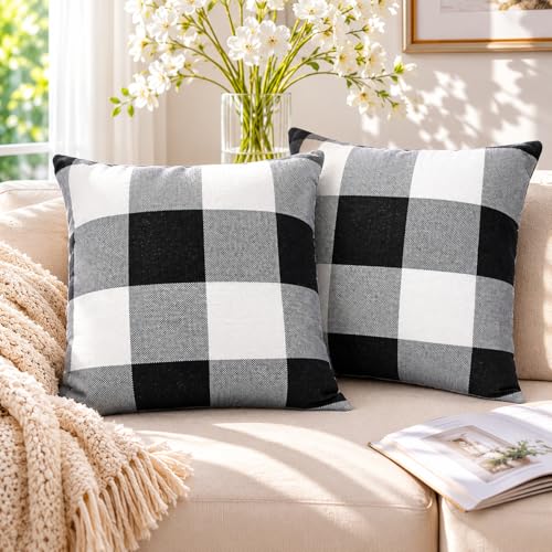 Sukh Plaid Throw Pillow Cover - 2PCS Buffalo Plaid Pillow Covers 18x18 Inches Buffalo Check Pillow Covers for Home and Office Decor Sofa Bench or Bed Checkered Throw Pillowcase