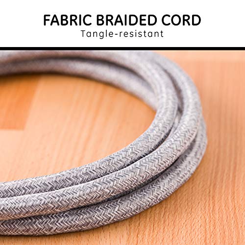 GE Pro 3 Outlet Surge Protector Power Strip, 8 Ft Designer Braided Extension Cord, Flat Plug, Wall Mount, Heather Gray, 45916