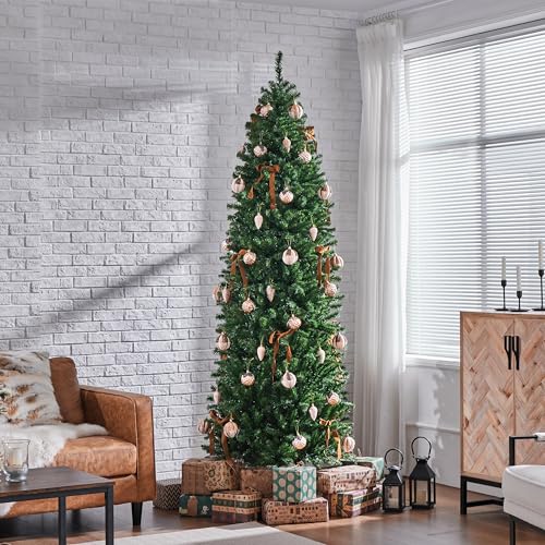 Yaheetech 7.5ft Pre-lit Kingswood Fir Pencil Artificial Hinged Christmas Tree Skinny Corner Xmas Tree with 350 Incandescent Warm White Lights Prelighted Xmas Tree with Foldable Stand, Green by Yaheetech - Image 3
