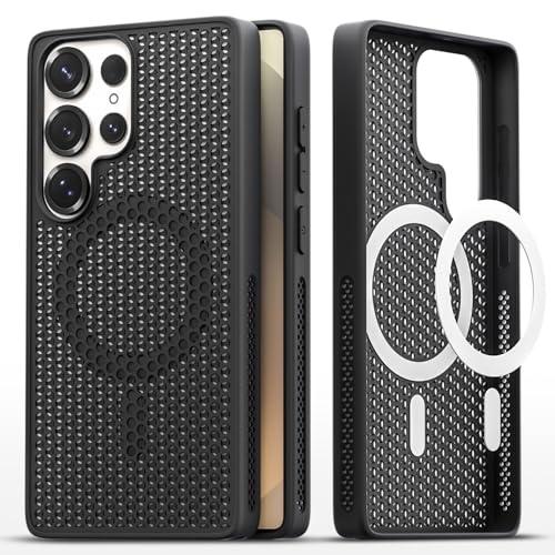 Image of Outlouders Back Cover for Samsung Galaxy S25 Ultra 5G | Honeycomb Cooling Design | Silicone Heat Dissipation | Mag-Safe Compatible | Shockproof Camera Protection Bumper Case (Black Mag-Safe)