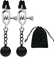 Vista 7 de Pinzas para pezón con peso de acero inoxidable con clip de cadena para pezón, bola ajustable, sin perforación, joyería para pezones para adultos