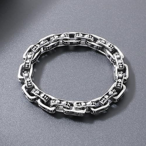 Men's Stainless Steel Skull Link Bracelet Punk Biker Gothic Skeleton Chain Hand Jewelry for Men and Women Polished Gift for Him2