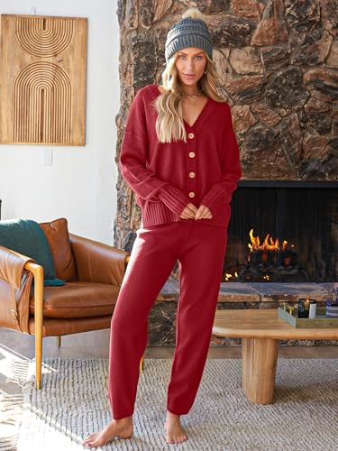 Image of LILLUSORY Womens Cardigan Pants Sets 2 Piece Slouchy Sweater Loungewear