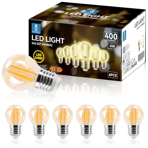 Aigostar Vintage Bombilla LED E27,4W Equivalente a 35W, Luz Cálida 2200K,400lm, G45 Bombilla Filamento Led,No Regulable,6 Pieza