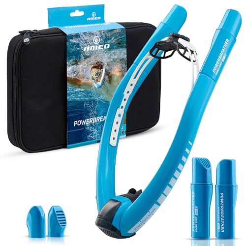 AMEO POWERBREATHER Lap - Snorkel de Aire Fresco - Dispositivo de Entrenamiento para Piscina - Set de Snorkel con Sistema de válvulas Inteligente y respiración 100% Seca para Adultos y niños.