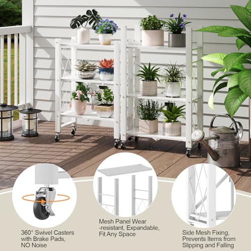 Image of 6-Tier Foldable Storage Shelves with Wheels, Folding Metal Shelf Unit