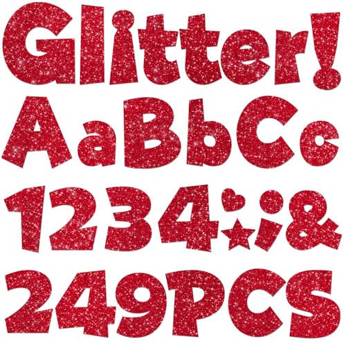 Image of 249 Pcs Glitter Bulletin Board Letters, Numbers and Punctuation 4 Inch | Cut Out Letters for Bulletin Board Decorations, Poster Board Letters Alphabet Cutouts for Classroom Wall Decor (Red)