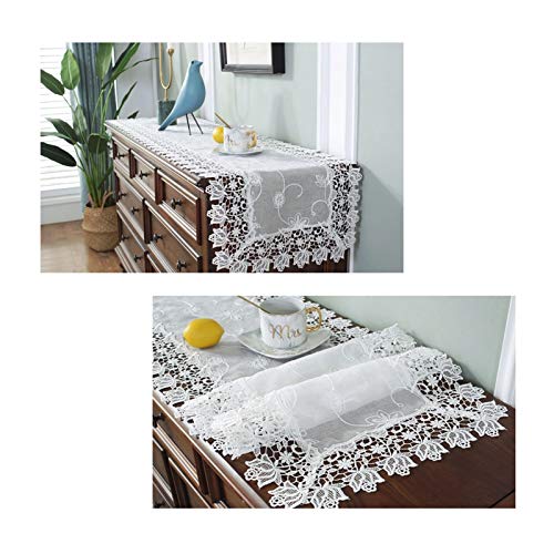 Chemin de table brodé en dentelle beige rectangulaire pour meuble TV - 3