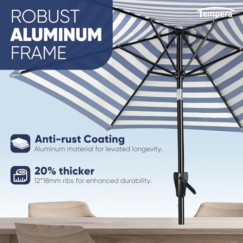 Image of Tempera Heavy Duty High Wind Beach Umbrella with Sand Anchor & Carry Bag | Patio Outdoor Umbrella with Aluminum Frame and Push Button Tilt, Ideal for Garden Lawn, UPF 60+