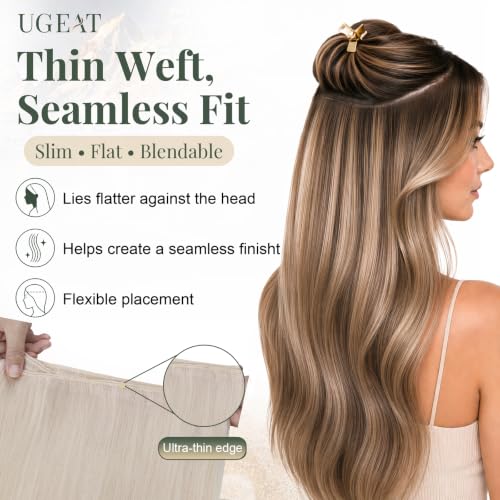 Image of Ugeat Blonde Weft Hair Extensions Human Hair 24 inch Remy Real Hair Sew in Extensions Platinum Blonde Long Hair Extensions Weft For Women 105G