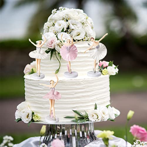 Uoeo 6 Pcs Ballet Girl Cake Topper - Dancing Ballerina Girl Figurine Cake Decorations Pink Cake Toppers For Ballet Girl Baby Shower Birthday Party Wedding Decoration #TOP4