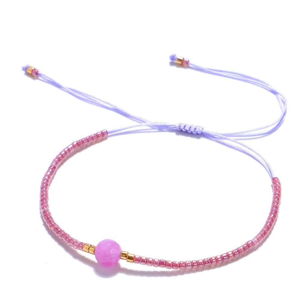 Pulsera Tejida de Cuentas para Mujeres, Pulsera Tejida de con Cuentas Cuentas de Piedra Natural de la Cadena de Cristal Tejida a Mano Peaperio Mixto de Personalidad de Personalidad Rosa Ajustable