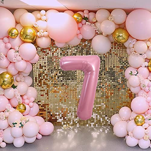 Image of TONIFUL 40 inch Inch Light Pink Large Numbers Balloons 0-9, Number 7 Digital, Pink Foil Mylar Big Number Pastel Balloons for Birthday Party Anniversary Supplies Decorations
