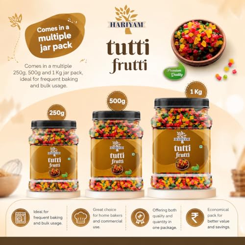 Image of Hariyam Mix Tutti Frutti & Glazed Cherries 1 Kg Jar Pack | Fresh & Colorful Tuti Fruti Cubes for Cake Decoration, Baking, Ice Cream, Desserts | Sweet Candied Fruit Mix for Home & Bakery Use