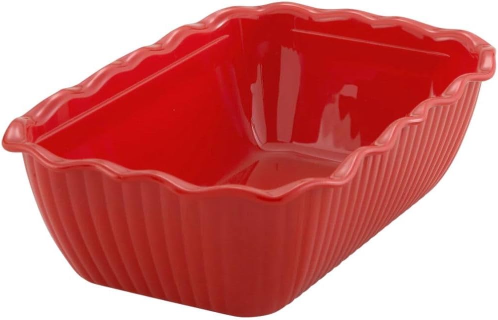 Soro Essentials- 10” x 7" Fluted Deli Crock Red Color Plastic Set of 3- Serving Food Pan Serving Dish Platters Entertaining Serving Tray for Dinner Pasta Salad Dessert Turkey Fish Fruit Bread