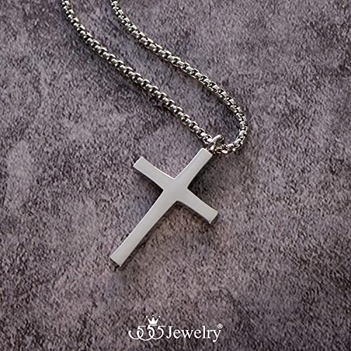 Image of 555Jewelry Stainless Steel Cross Adjustable Rolo Chain Pendant Necklace 16-28'' Inches