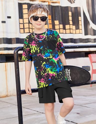 Image of Arshiner Boys' 2-Piece Cotton Outfit Short Sleeve Crewneck T-Shirt & Cargo Shorts Set Summer Casual Clothes for Kids 5-13