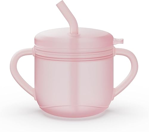 VRCIT Vasos de silicona para bebé, taza de entrenamiento para niños pequeños con asas y tapa de boquilla, vaso con popote a prueba de derrames para