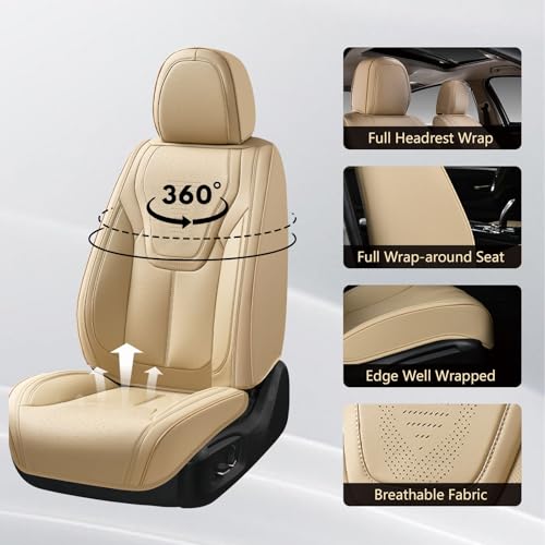 Image of FLORICH Seat Covers, Front Car Seat Covers Luxury Waterproof Faux Leather Seat Covers Cushion, Car Seat Protectors Universal Fit for Most 5 Seats Vehicles - Beige