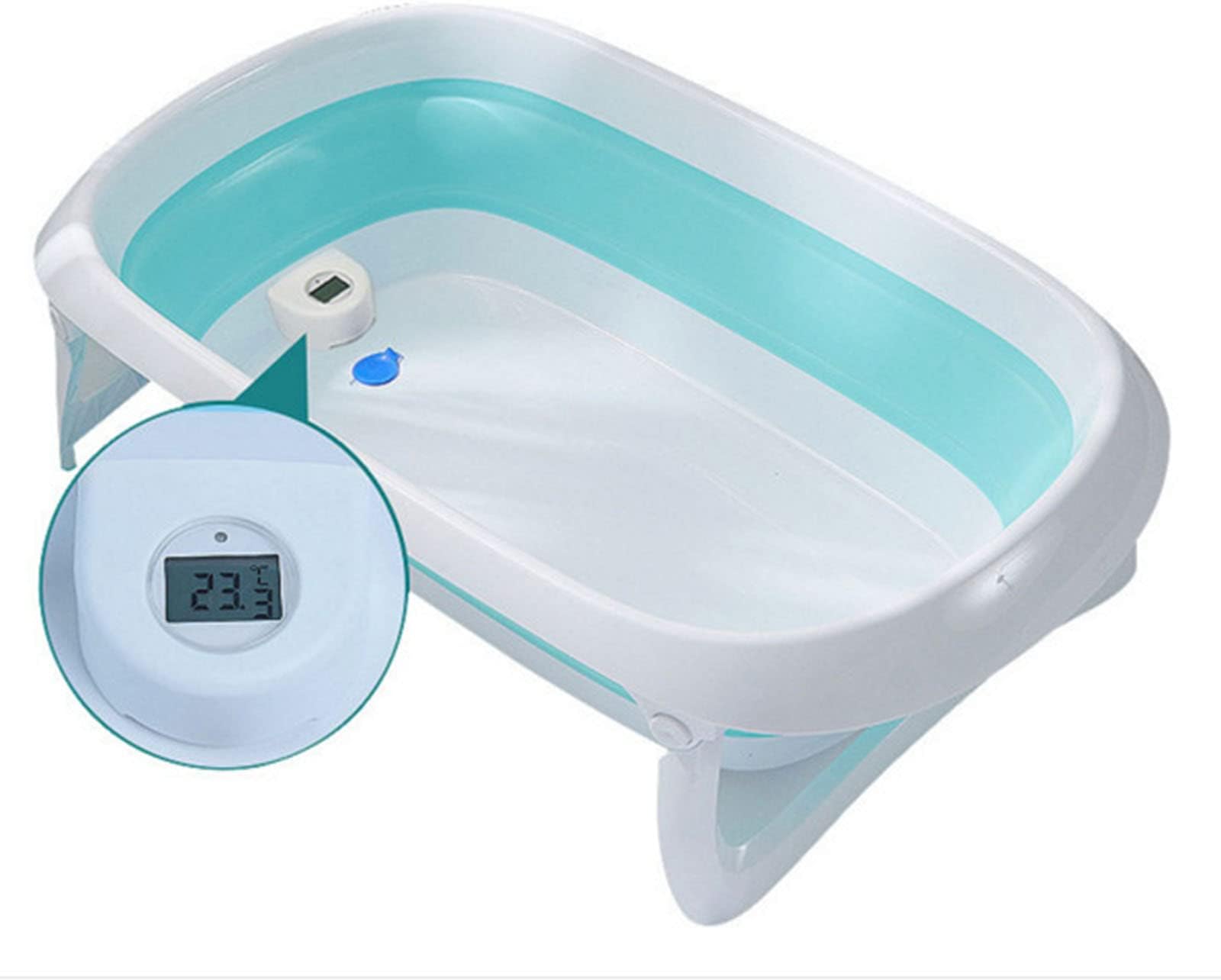 XWZS Baby bath with thermometer, baby bath for newborn with non-slip mat baby bath foldable blue bath + Badenetz,Blue