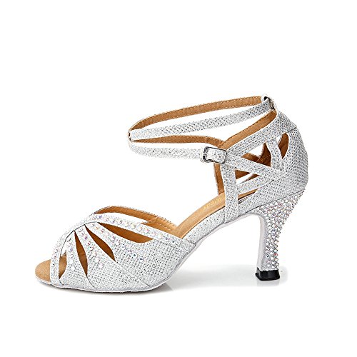 Ttdancewear Women Silver Rhinestone Ballroom Dance Shoes Latin Salsa Performance Dance Shoes 8 Silver-2.5Inch Heels #TOP2
