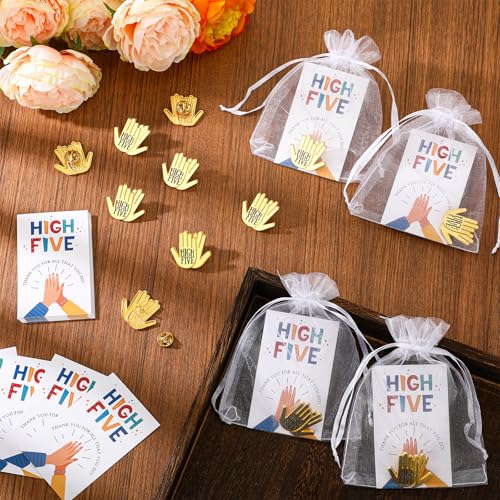 Yinkin Employee Appreciation Gifts Bulk High Five Hand Lapel Pin Thank You Card Motivational Pin for Employee of the Month Recognition Gifts for Social Worker Nurse Coworkers4