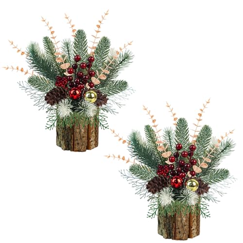 Uieke 2Pack Small Christmas Plant 13.5 inch Mini Tabletop Christmas