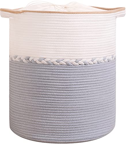 Großer Seilkorb - Baumwollseil-Aufbewahrungskorb, Decke, Korb, gewebt, Baby-Wäschekorb, Kordelzug, Aufbewahrung für Kleidung, Windeln, Decke, Spielzeug, Handtuch, 40 x 50 cm Cover