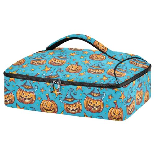 Divertente porta casseruola isolata a forma di zucca di Halloween borsa per il trasporto di casseruole per cibi caldi o freddi adatta per cene feste campeggio