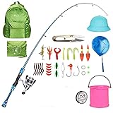【Nuevo juego de pesca para niños】 Este juego está especialmente diseñado para niños / niños. Es una caña de pescar adecuada y liviana para niños, el carrete de pesca spincast también es más seguro para ellos. La varilla está hecha de fibra de vidrio liviana y goma blanda para uso portátil. Ideal para pescar desde la costa, arrecifes y arrecifes para viajes y vacaciones.