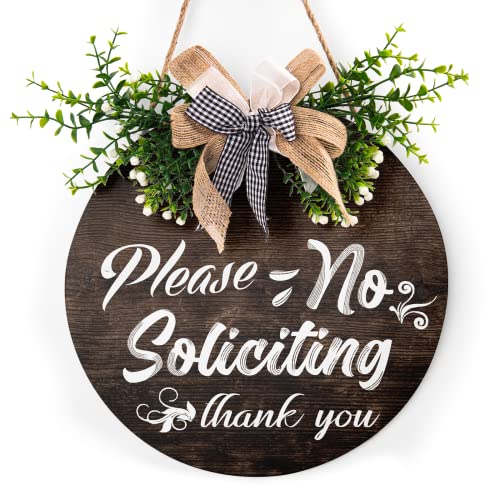 Funny No Soliciting Sign with Buffalo Check Plaid Bow -