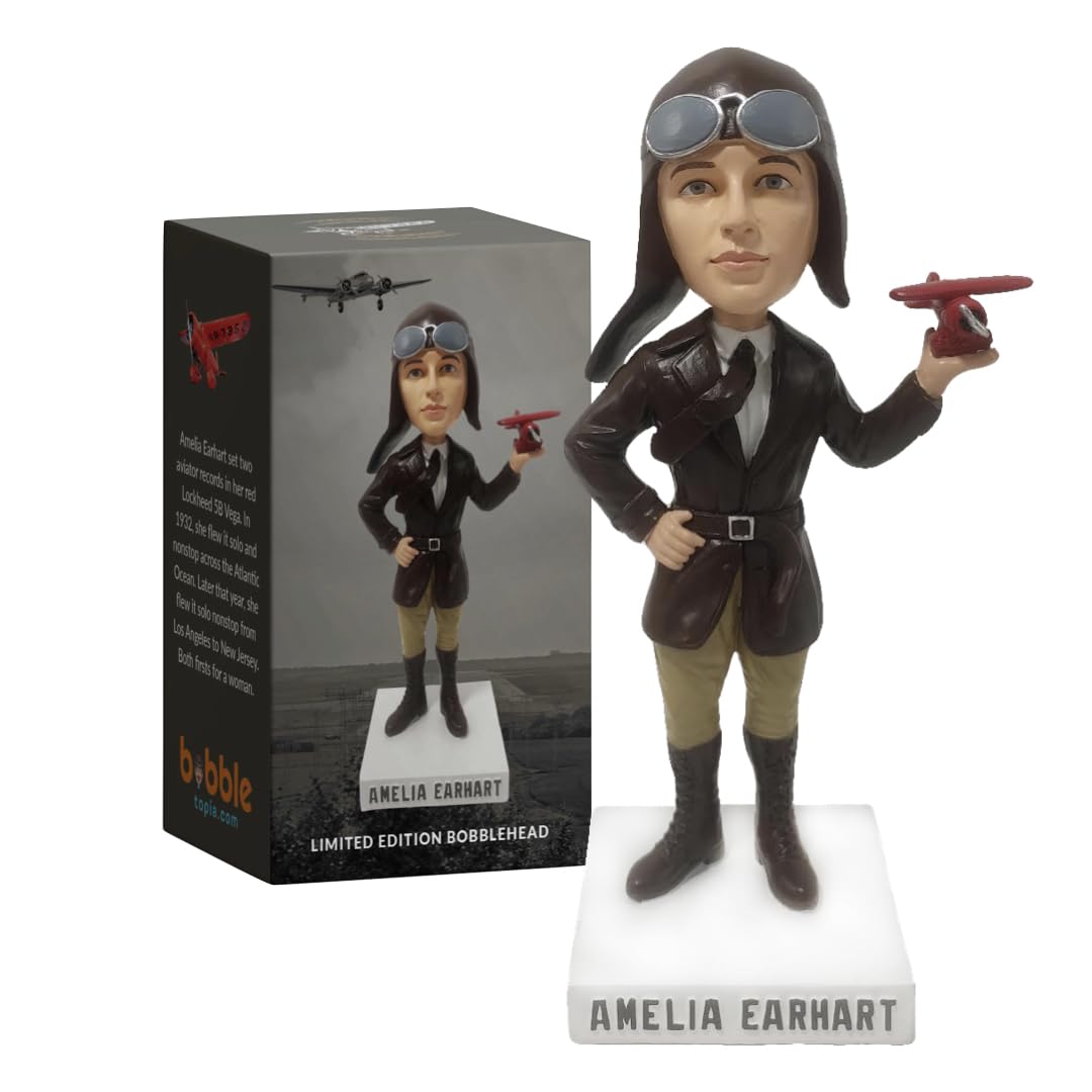 Amelia Earhart Collectible Aviation Bobblehead by Bobbletopia, Premium Polyresin Statue, Historical Woman Explorer and Pilot