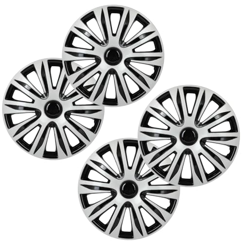 OCPTY Car Wheel Rim Skin 4 Pack 16 inch Cover Hub Caps Hubcap Wheel Cover Gloss Black & Silver Replacements for OEM Steel Wheels, High Grade ABS with Retention Ring