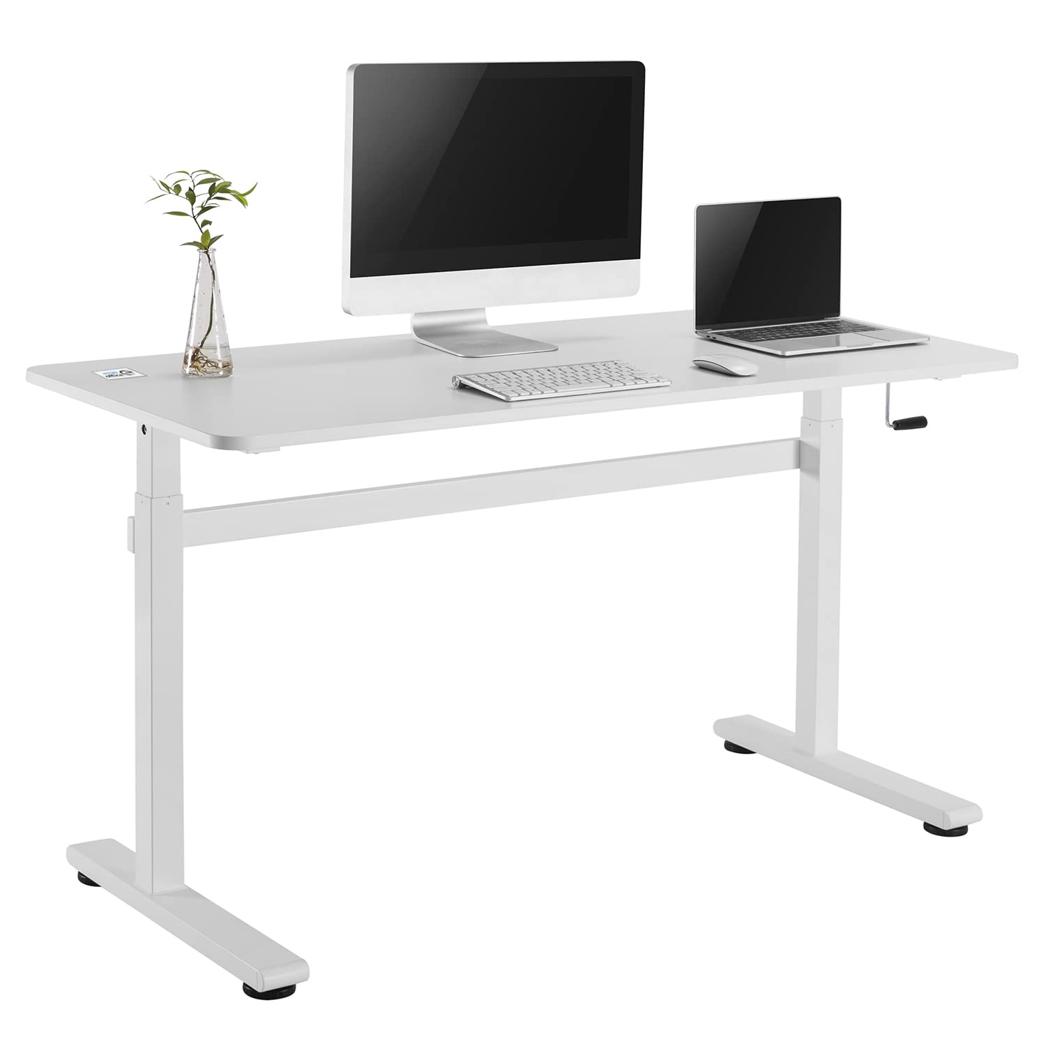 ER-401 Sitz-Steh-Schreibtisch Manuell Höhenverstellbarer Bürotisch Ergonomischer Tisch max. 117cm Belastbar bis 40kg (Weiße Farbe)